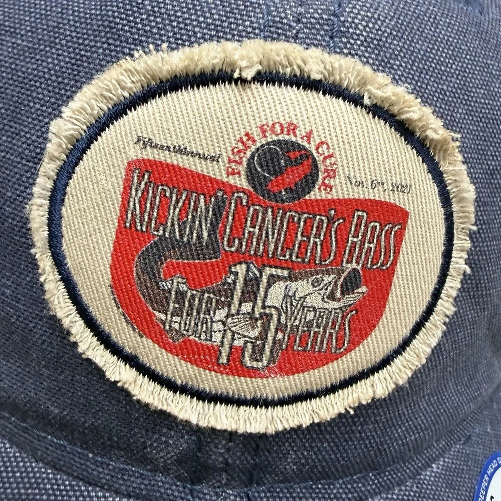 Kickin Cancer's Bass 15 Years Hat Cap Mesh Snapback Blue Fish For The Cure